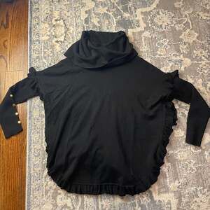 Joseph A. Women's Black Cowl Neck Ruffle Shoulder Long Sleeve Pullover Sweater